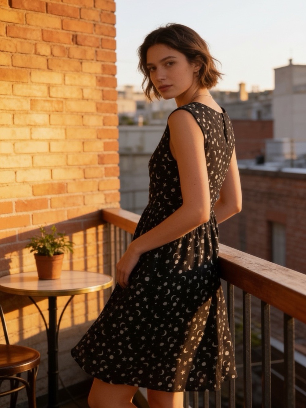Black Celestial Print Sleeveless Mini Dress